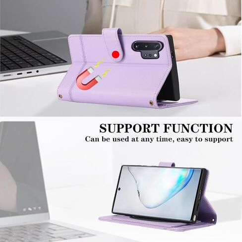 Compatible with Samsung Galaxy Note 10 Plus Note10+ 5G Wallet Case Wrist Strap, Crossbody Strap, Mirror Flip Stand Cell Phone Cover for Note10 + Notes 10+ Ten Not S10 10Plus Women Men Purple in Kuwait