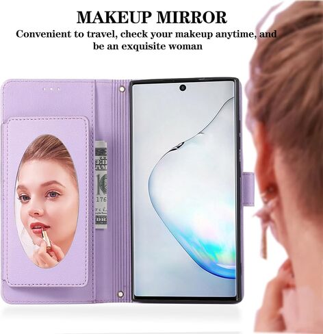 Compatible with Samsung Galaxy Note 10 Plus Note10+ 5G Wallet Case Wrist Strap, Crossbody Strap, Mirror Flip Stand Cell Phone Cover for Note10 + Notes 10+ Ten Not S10 10Plus Women Men Purple in Kuwait
