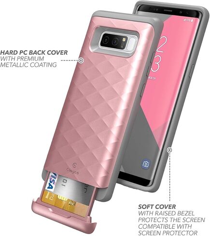 حافظة Galaxy Note 8، حافظة حماية هجينة فاخرة من سلسلة Clayco Argos لهاتف Samsung Galaxy Note 8 (فتحة مدمجة لبطاقة الائتمان/بطاقة الهوية) (ذهبي وردي) in Kuwait
