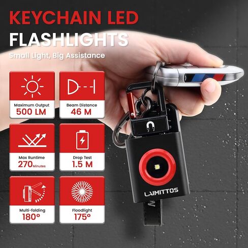 Mini Keychain Flashlight Rechargeable Flashlights 500 Lumens LED Magnetic Flashlight with Folding Bracket 4 Light Modes Pocket Lights Outdoor Emergency Work Light for Fishing, Camping and Hiking in Saudi Arabia