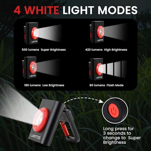 Mini Keychain Flashlight Rechargeable Flashlights 500 Lumens LED Magnetic Flashlight with Folding Bracket 4 Light Modes Pocket Lights Outdoor Emergency Work Light for Fishing, Camping and Hiking in Saudi Arabia