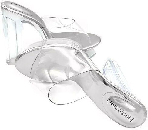 Fantoesay Women's Clear Platform Sandals Chunky Heel Mules Slip On Sandals in Saudi Arabia