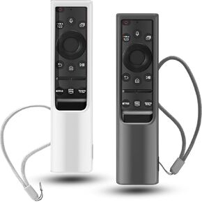 2Pack Cover for Samsung Solar Remote, Case Compatible with Samsung Smart TV Remote Control Universal Silicone Skin Sleeve with Lanyard Black White