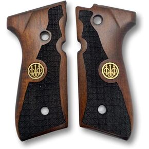 Wooden Handmade Grips for Beretta 92FS, 92, 92F, 92A1, 92FS INOX, 92G, 92D, 96, 96D, 96A1, M9, M9A1 and Girsan Regard MC Grips, Cachas para 9mm Beretta 92FS (92 F - Geometric & Metal Logo)