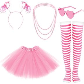 Women Tutu Costume Kid Tutu Accessories Set Girl Neon Dress Up Striped Sock Heart Sunglasses Ponytail Headband Skirt Necklace