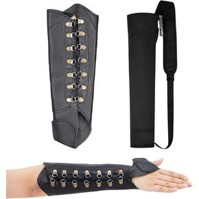 Meooeck 2 Pcs Archery Accessories Set Includes Leather Protective Archery Arm Guard and Arrow Quiver for Men Women Youth Adults Beginners Hunting Shooting