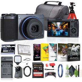 Ricoh GR IIIx Urban Edition Compact Portable Digital Camera (01158) + 64GB Memory Card + Photography Software + LED Light + Camera Bag + Flexible Tripod + Li 90B Battery + External Charger + More