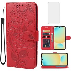 Case for Galaxy S24 FE Case/Samsung S24 FE 5G SM-S721U Wallet Case with Tempered Glass Screen Protector, Leather Flip Credit Card Holder Stand Phone Cover Cases for Samsung Galaxy S24 FE Purple