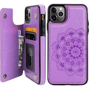 Vaburs iPhone 11 Pro Max Case Wallet with Card Holder, Embossed Mandala Pattern Premium PU Leather Double Magnetic Buttons Flip Shockproof Protective Cover for iPhone 11 Pro Max 6.5 Inch(Blue)