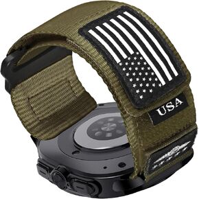 Abanen Rugged Tactical Nylon Watch Band for Samsung Galaxy Watch Ultra 47mm, Sport Strap with Stars-Stripes Flag for Galaxy Watch Ultra