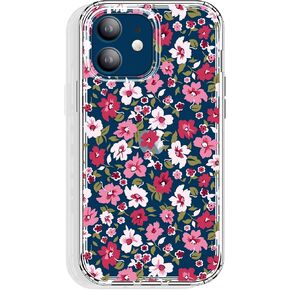 for iPhone 12 Mini Case 5.4 Inch Clear with Design, Protective Slim TPU Cover + Shockproof Bumper for Women and Girls (Tiny Flowers/Blue)