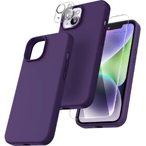 TOCOL [5 in 1 for iPhone 14 Plus Case, 2X Screen Protector + 2X Camera Lens Protector, Slim Liquid Silicone Phone Case iPhone 14 Plus 6.7 Inch, [Anti-Scratch] [Drop Protection], Midnight Purple
