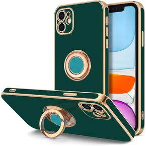Hython Case for iPhone 11 Case with Ring Stand [360°Rotatable Ring Holder Magnetic Kickstand] [Shiny Plated Rose Gold Edge] Slim Soft TPU Cover Luxury Protective Phone Case for Women Men, White