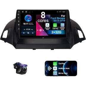 9 inch Car Radio Stereo w/2+32G Radio for Ford Escape 2013-2019 Double Din Touchscreen Car Radio Receiver,Built-in WiFi GPS Navigation Bluetooth AHD Backup Camera