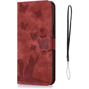 Wallet Case Compatible with Motorola Moto G Stylus 5G (2024) | Cat Butterfly Embossed Leather Flip Case with Card Slots Kickstand Phone Cover | Magnetic Shockproof Case | Purple