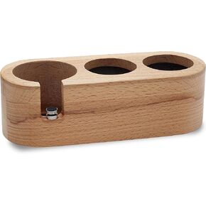 Espresso Tamping Station - Premium Natural Wood - Beechwood - Wooden Base, Anti-Slip - Coffee Tamper Holder for Portafilter, Distributor, and Tamper - 3 Holes, 58mm - Adjustable Height - Roast & Revel