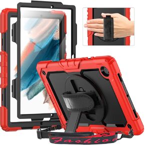Timecity Case for Samsung Galaxy Tab A8 Cases 10.5'' 2022 (SM-X200/X205/X207), Heavy Duty Rugged Protection Case with Screen Protector, 360 Rotating Stand, Hand/Shoulder Strap A8 Tablet Case- Black