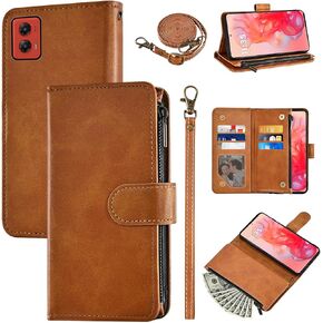 Wallet Case for Motorola Moto G Stylus 5G 2024 with Wrist Strap and Shoulder Strap Cowhide Pattern PU Leather Flip Stylish 6+ Card Holder Stand Cash Pocket Phone Cover for G5 Women Men Black