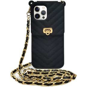 LUVI for Crossbody iPhone 14 Pro Max Wallet Case with Neck Strap Lanyard Credit Card Holder Purse Handbag Case for Women Girls Silicone Rubber Soft Protection Cover for iPhone 14 Pro Max Black
