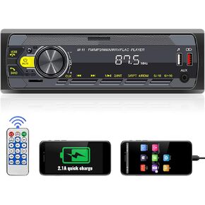 UNITOPSCI Single Din Car Stereo Bluetooth 5.0 Multimedia Audio Receiver, Push to Talk Assistant, Hands-Free Call Voice Control,MP3/FM/AUX in/USB/TF Input APP Remote LCD Digital Display Remote Control