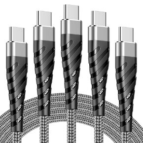 USB C to USB C Cable,5Pack 60W USB C to Type C Cable,Fast Charge 6FT Long USB C Cable Compatible with Phone 16 15 Pro Plus Pro Max,for S24 S23,for Pad Pro for Galaxyy S24 S23 S22 and More-Gray