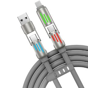4-in-1 USB C Cable, 1.2M Fast Charging for iPhone 16/15 14 13 iPad Samsung Galaxy MacBook iPad Tablets and More,Charger Cord 240W MAX Fast Charging (Grey)