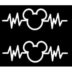 Mickey Mouse Heartbeat 2 Pack White Decal Vinyl Sticker|Cars Trucks Vans Walls Laptop| White |5.5 x 2 in|LLI630