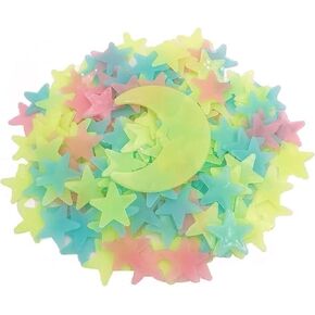 200Pcs Glow in The Dark Star Stickers Stars for Ceiling,3D Glowing Stars with Moon,6 Colors Adhesive Glowing Stars for Ceiling,Wall Decorations,Room Decor,Birthday Gift Wall Décor