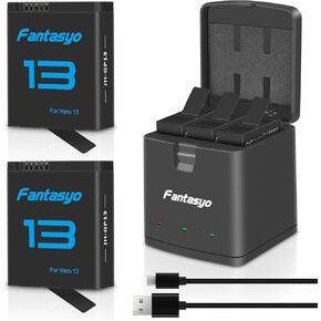 Fantasyo Replacement Batteries 2100mAh (2-Pack) for Gopro Hero 13 Black and 3-Channel Quick Charger, Fully Compatible with Gopro Hero 13 Battery and Charger