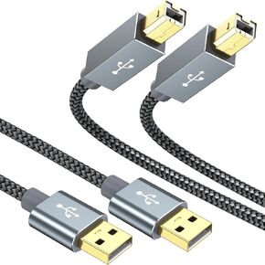 USB Printer Cable 2-Pack, 6 FT USB 2.0 Printer Cable, USB A to B High Speed Nylon Braided Scanner Cord with Lock Point Compatible with HP, Canon, Epson, Brother, Samsung, Dell, Lexmark, Xerox