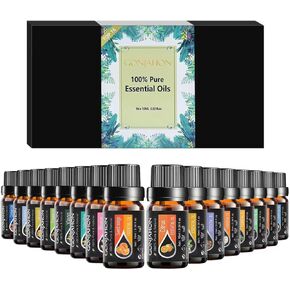 KMSCO Essential Oils Set -Top 20(0.33Fl Oz) Organic Plant Natural Fragrance Scents Blends Oil Gift Set for Candle Making,Aroma Diffuser,Aromatherapy Stove,Humidifier,Soap Make,Bath Bomb Slime