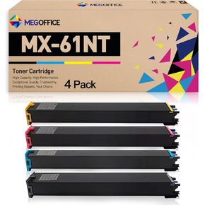 Compatible Toner Cartridge Replacement for Sharp MX61NT MX-61NT MX-61NTBA MX-61NTCA MX-61NTMA MX-61NTYA for MX3071 MX3070N MX3051 MX3050 MX2651 MX3570N MX2630 MX3550N MX3050 (BCMY, 4-Pack)