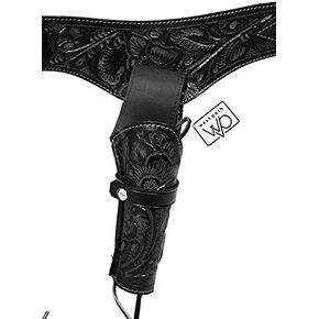 38/357 Caliber Western Leather Gun Holster & Belt - Cowboy Style Single Drop Rig Standard Barrel - Authentic Handmade Hand Tooled