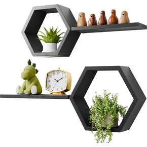Hexagon Floating Geometric Honeycomb Shelves - Hexagon Floating Shelves Wall Mounted, Honeycomb Wall Shelves Set of 6, Geometric Floating Shelves for Wall Decor, Black Honey Comb Shelves for Home