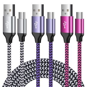USB C Charger Cable Fast Charging Cord 3PC for Samsung Galaxy A16 A15 5G/A35/S24 Ultra/A54/S23FE/A14/A55/A13/A53/S22/S21/S20,iPhone 16 15,Pixel 9 Pro/8a/7/6,Moto Edge2024/G Power,OnePlus Nord N200/N10