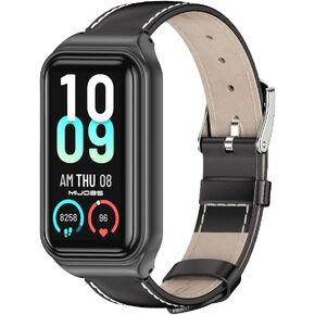 MIJOBS Strap for Amazfit Band 7 Genuine Leather Replacement Strap Watch Wrist Band Smart Bracelet Accessories for Amazfit 7 Fit Band
