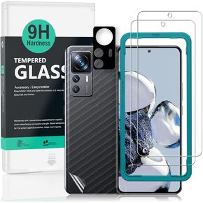 Ibywind Screen Protector For Xiaomi 12T Pro 5G(6.67 Inches),with 2Pcs Tempered Glass,1Pc Camera Lens Protector,1Pc Backing Carbon Fiber Film[Fingerprint Reader,Easy to install]