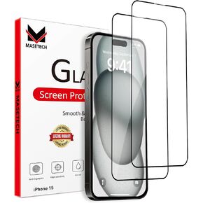Screen Protector Tempered Glass Compatible with Apple iPhone 15 (2 Pack)