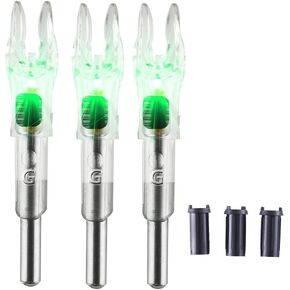G Nock 4.2mm Lighted with 5.2mm Bushing for Arrows with .165.204 Inside Diameter Bowstring Activated Linear Switch LED Nock Tail Illuminated Lighted Archery Nocks (Green 3-Pack, 0.165)