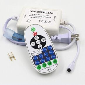 AC 110V-120V to DC 110V Power Supply Adapter with IR Receiver + 23 Keys Remote Control only for 360 Degree Neon LED Light Strip (750W, 1m-20m)