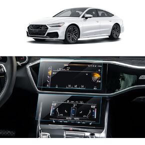 Car Screen Protector for 2019-2024 Audi A6 A7 Q8& 2020-2024 Audi Q7 Accessories Upper&Lower Navigation Touchscreen Protector Film Tempered Glass HD Clear Anti-Glare