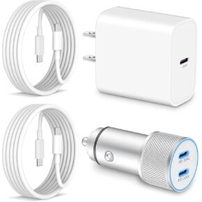 USB C Charger for iPhone 16/15 Car Charger, 20W Fast USB C Wall Charger Block + 2X 3FT USB C to C Cable + 40W USB C Car Charger Adapter for iPhone 16/16 Plus/16 Pro Max/15/15 Pro Max, Pad, Pixel 9/8