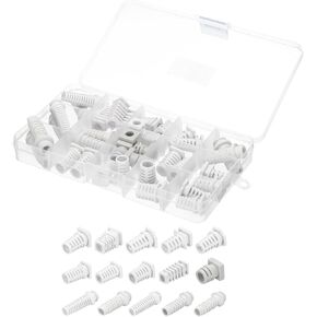 MECCANIXITY 35pcs Strain Relief Cord Connector Assortment Cable Bushing Boot Sleeve for Electric Cable Cord Insulation Protection, White