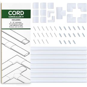Cord Concealer II One-Cord Raceway Kit - SimpleCord 128" Cable Management System for Hiding Power Cord, Speaker Wire, or TV Cables in Home or Office