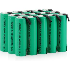Tenergy AA 1.2V NiMH 2000mAh Flat Top Rechargeable AA Batteries with Tabs, 20 Pack