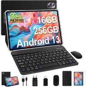 Tablet Android 13 2K Screen Tablet 10.36 Inch, Tablet 16GB RAM + 256GB ROM + TF 1TB / 2000 x 1200 Pixels / 5G WiFi / 8600 mAh / 5MP + 13MP,Tablet with Mouse and Keyboard Black