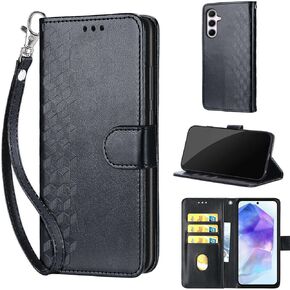 Designed for Samsung Galaxy A55 5G Case Wallet,Women Flip Folio Cover with Embossed PU Leather Stand Credit Card Holders Slots Wrist Strap Phone Case for Samsung A55 5G (Rose Gold Butterfly)