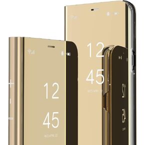 Samsung Galaxy S21 Ultra Case Slim Mirror Design Clear View Flip Bookstyle Ultra Slim Protecter Shell with Kickstand Protective Cover for Samsung Galaxy S21 Ultra Mirror PU PU Gold