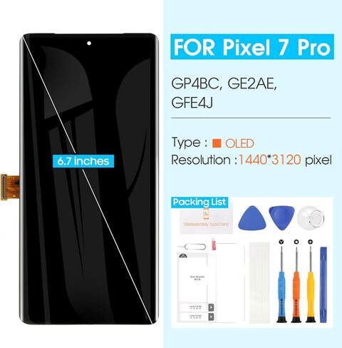 شاشة OLED بديلة لشاشة Google Pixel 7 Pro Pixel 7 Pro 5G LCD GP4BC GE2AE مجموعة شاشة تعمل باللمس مع أداة (أسود مع إطار، تدعم بصمة الإصبع) in Saudi Arabia