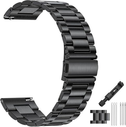 سوار ساعة LIGE معدني من الفولاذ المقاوم للصدأ مقاس 22 مم باللون الأسود لساعة BW1846/ST19/SML6/ST6PRO، وبعض ساعات سامسونج، وساعة جارمين، وساعة هواوي (إبزيم قابل للطي) in Kuwait